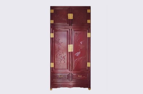 丰县高端中式家居装修深红色纯实木衣柜